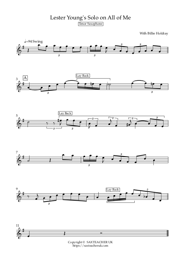 Free Transcription of Lester Young's solo on All of Me